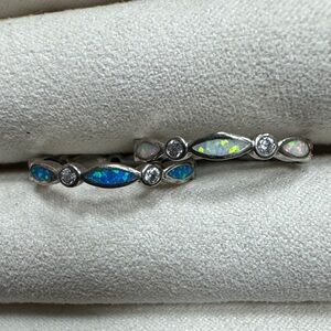 White&Blue Opal Sterling Silver Rings